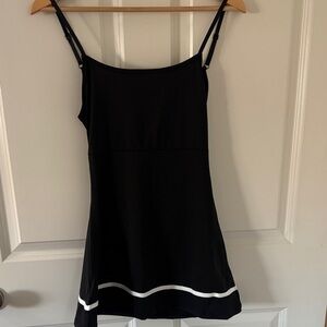 Sleeveless Black Mini Dress with White Hem Accent